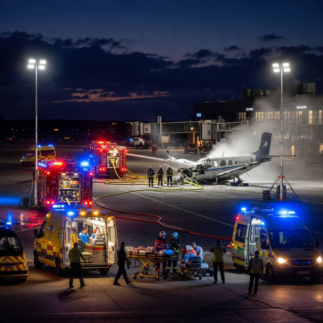 Emergency responders working a night rescue operation